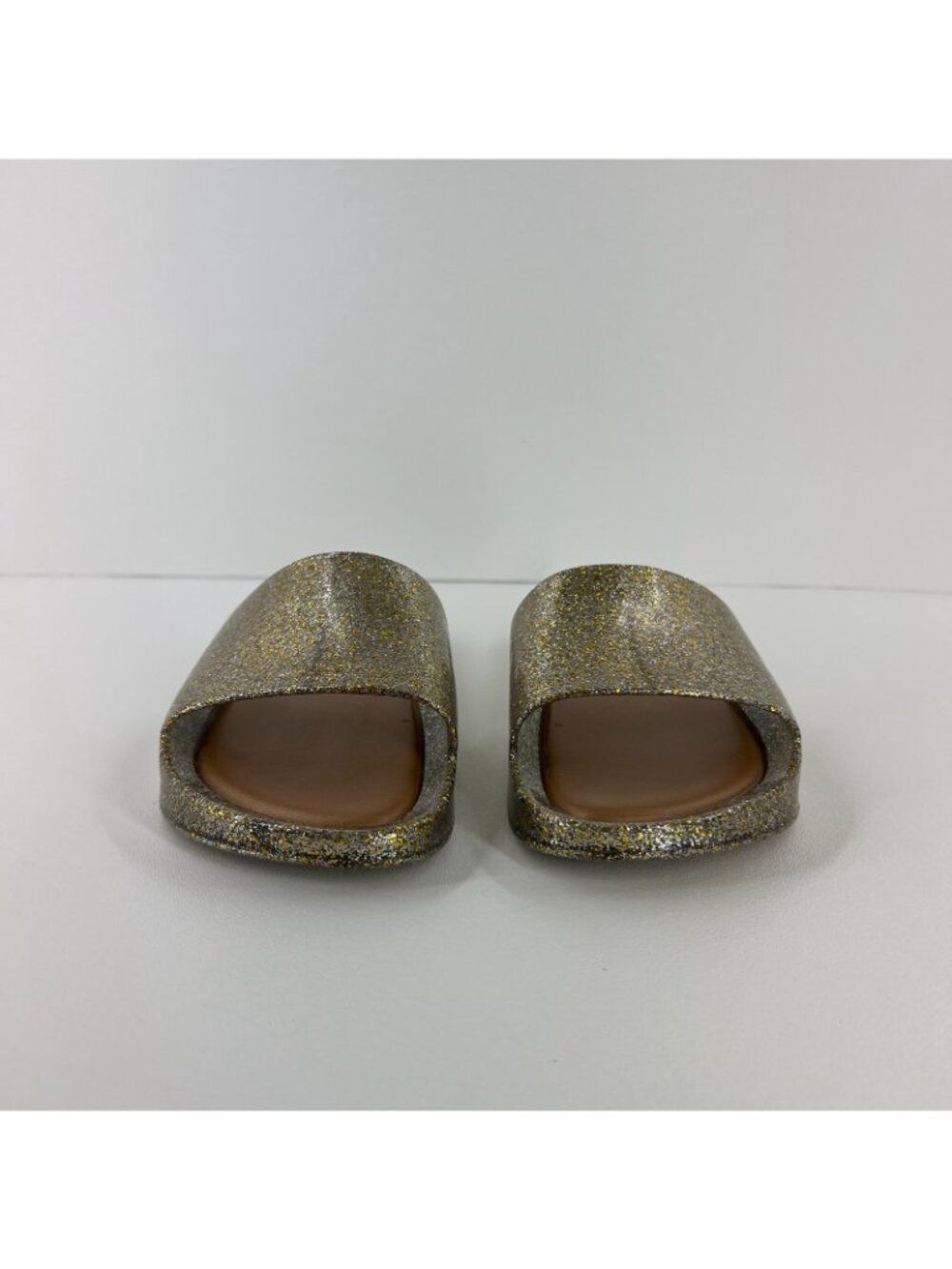 Melissa Beach Slide Sandals Womens 40 Jelly Slip On Flat Pool Shoes Gold Glitter - Picture 3 of 11